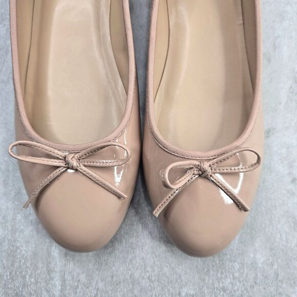 Ann Taylor Bow Ballet Flats Tan Leather Dressy Coquette Minimalist Shoe Size 6.5 - Picture 9 of 12